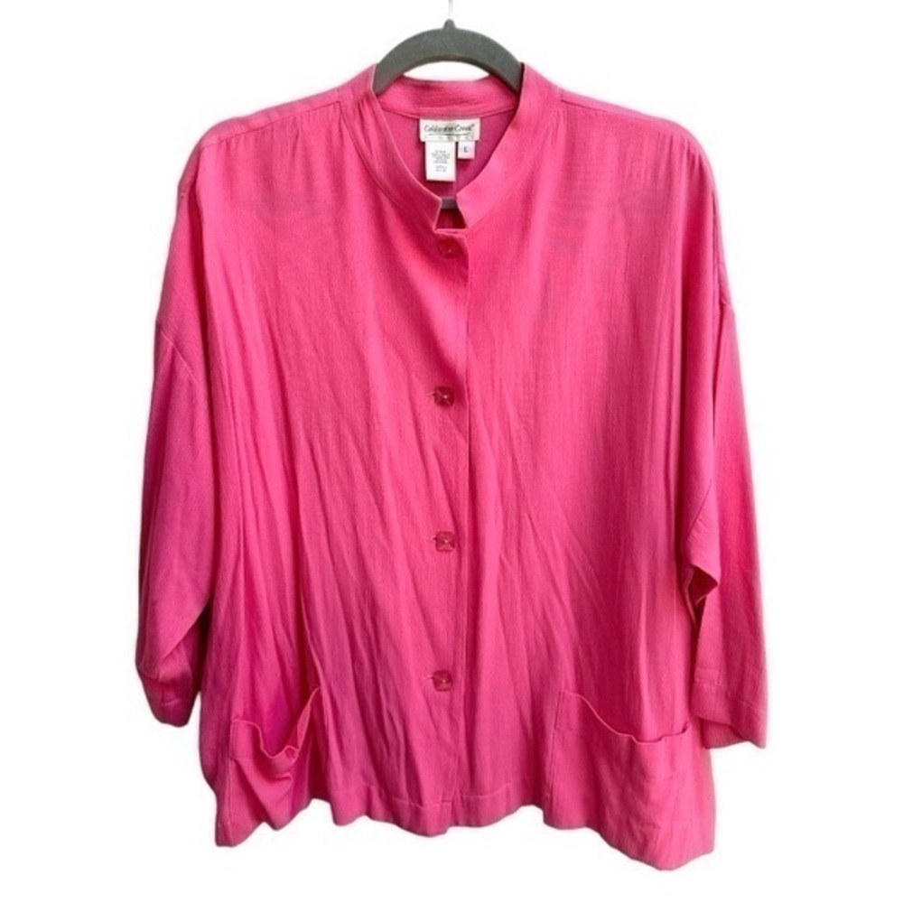 Coldwater Creek Fuchsia Pink Mandarin Blouse Shacket Jacket Rayon Casual Size …
